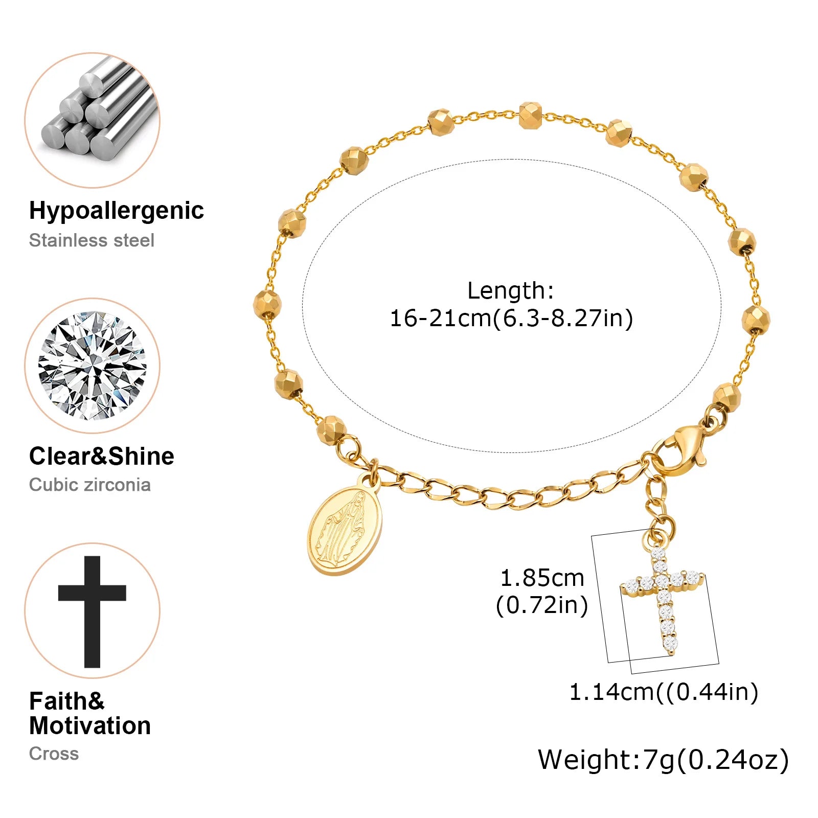 Charm Cubic Zirconia Cross Rosary Bracelet