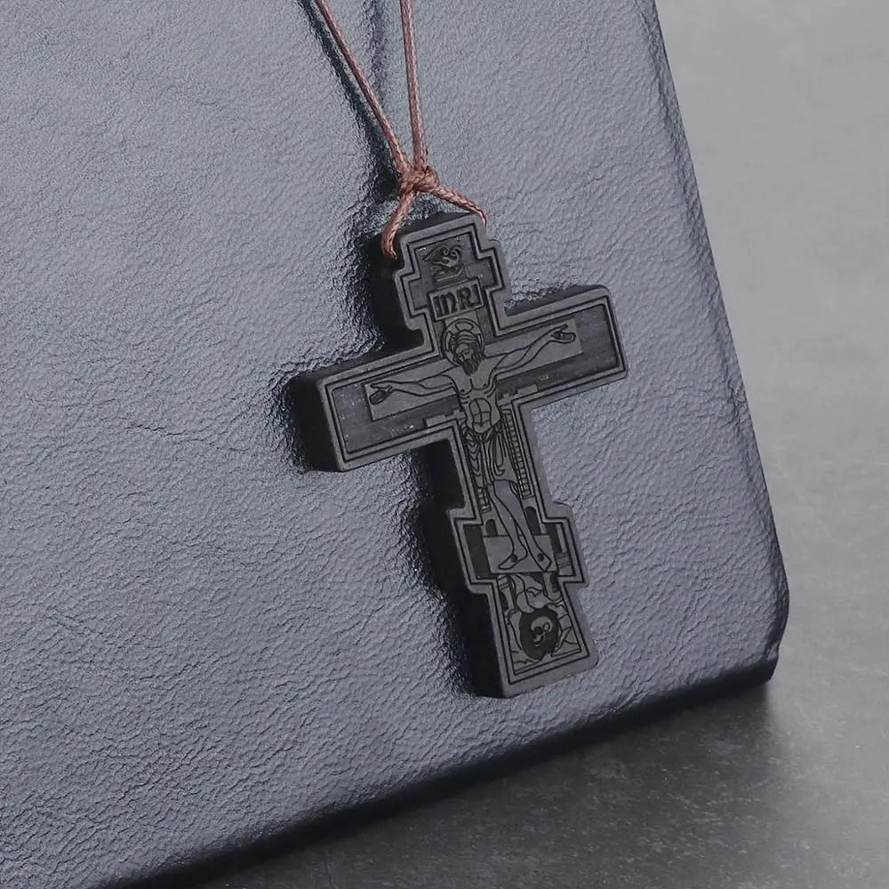 Red Black Wood Cross Necklaces for Men