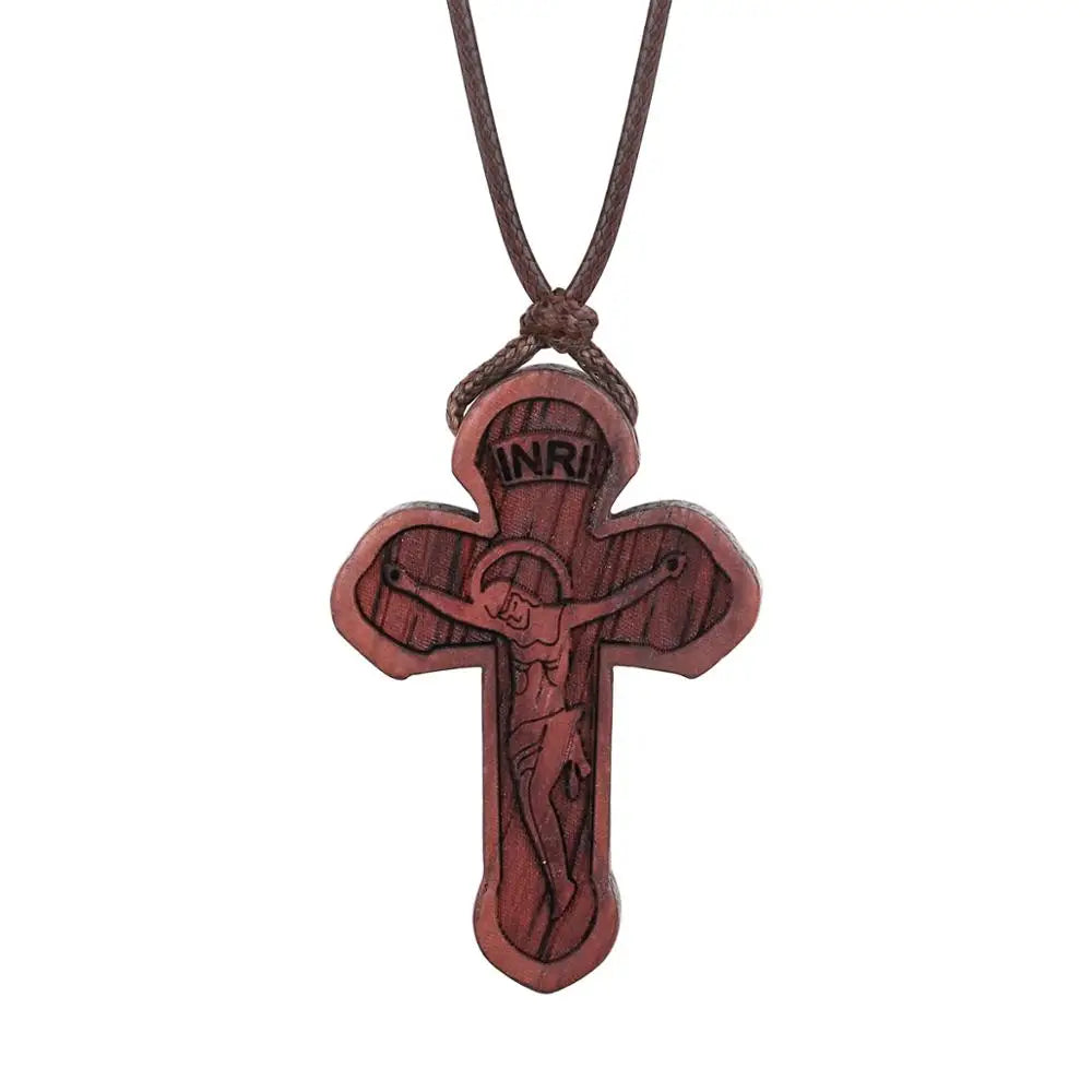 Red Black Wood Cross Necklaces for Men
