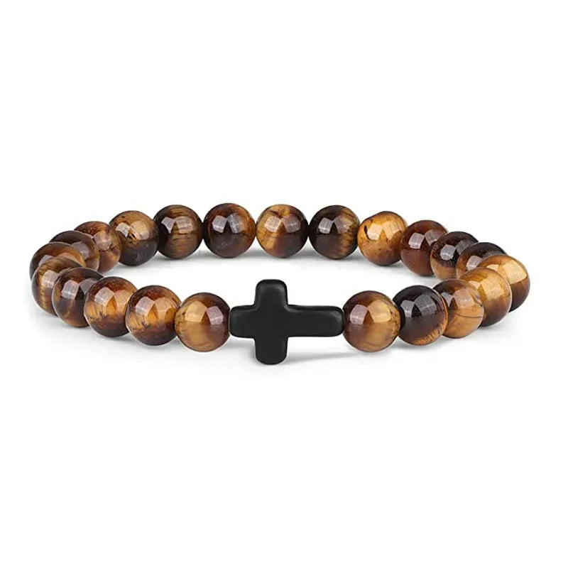 Natural Stone Wood Beads Christian Bracelet