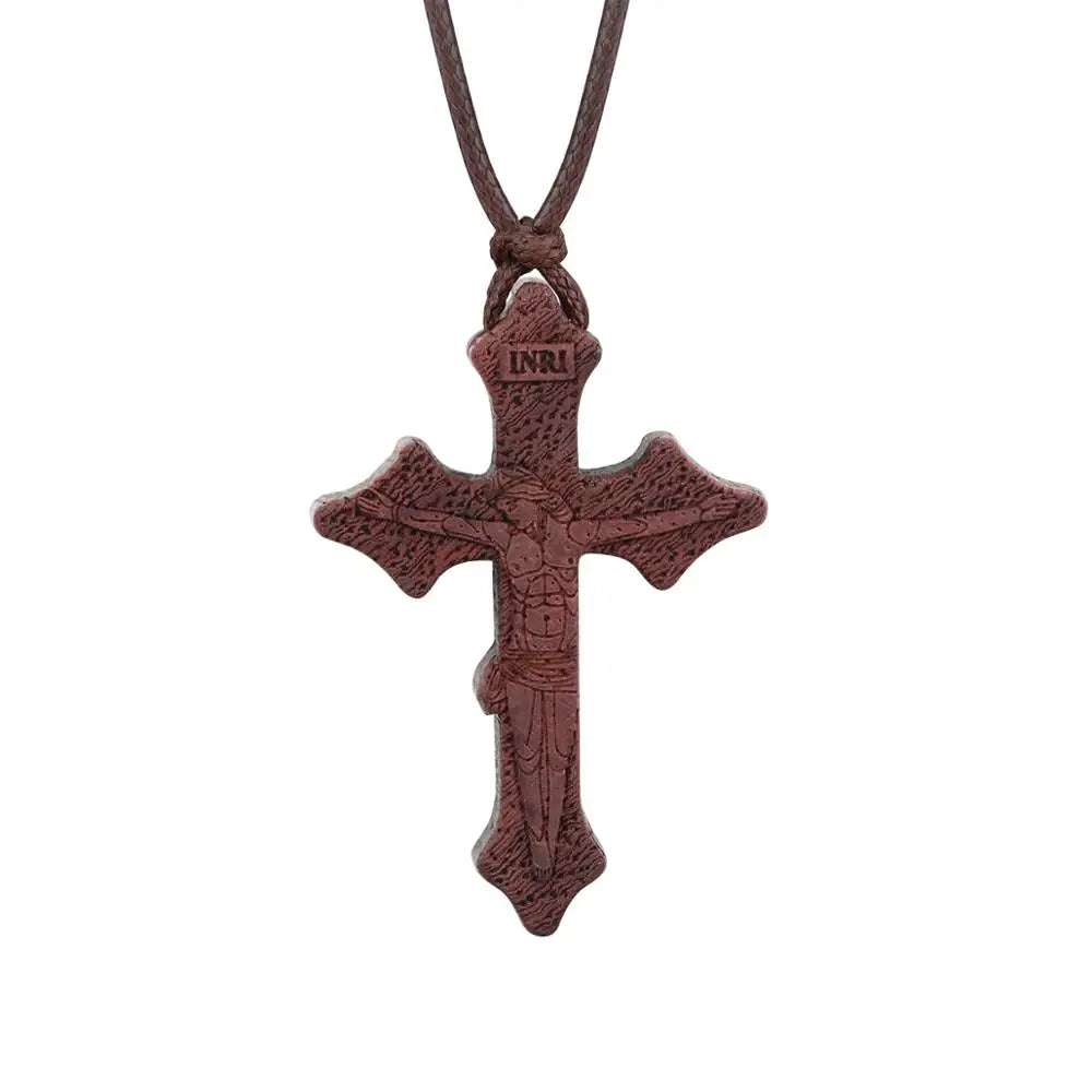 Red Black Wood Cross Necklaces for Men