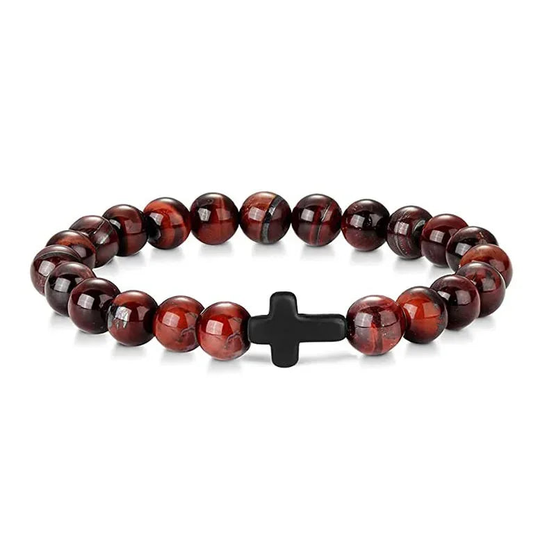 Natural Stone Wood Beads Christian Bracelet