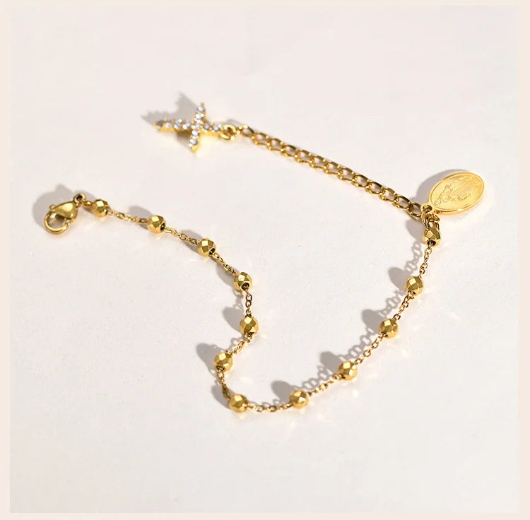 Charm Cubic Zirconia Cross Rosary Bracelet