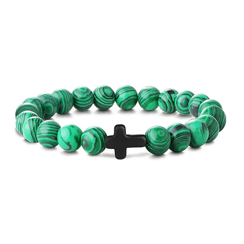 Natural Stone Wood Beads Christian Bracelet