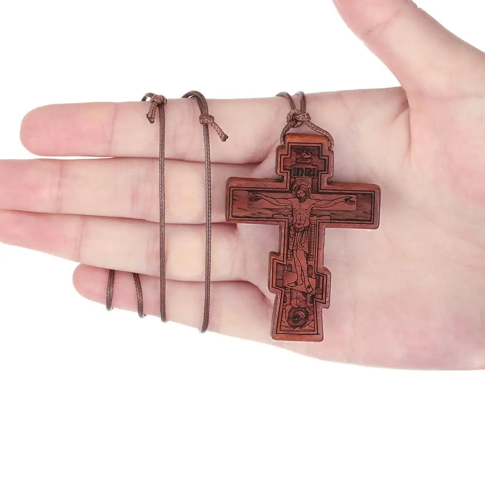 Red Black Wood Cross Necklaces for Men
