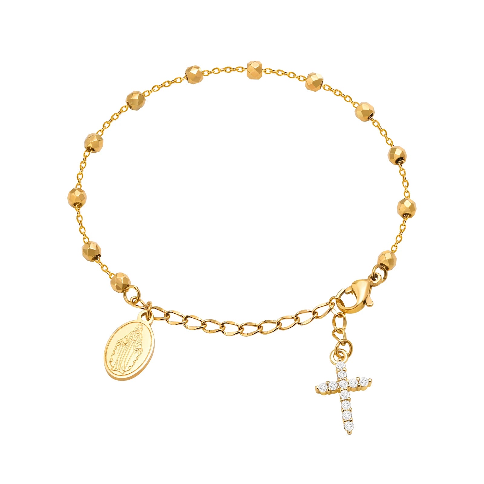 Charm Cubic Zirconia Cross Rosary Bracelet