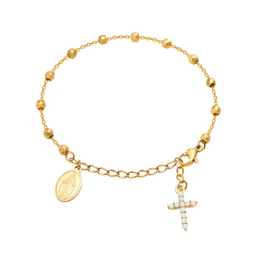 Charm Cubic Zirconia Cross Rosary Bracelet
