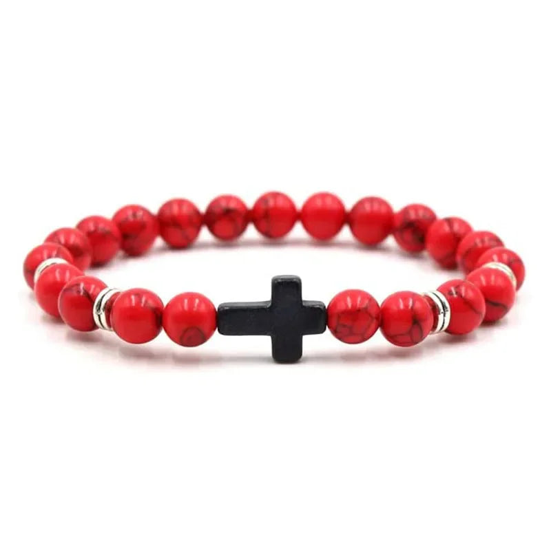 Natural Stone Wood Beads Christian Bracelet