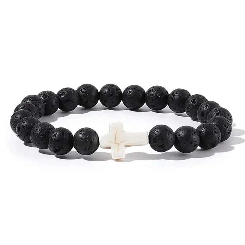 Natural Stone Wood Beads Christian Bracelet