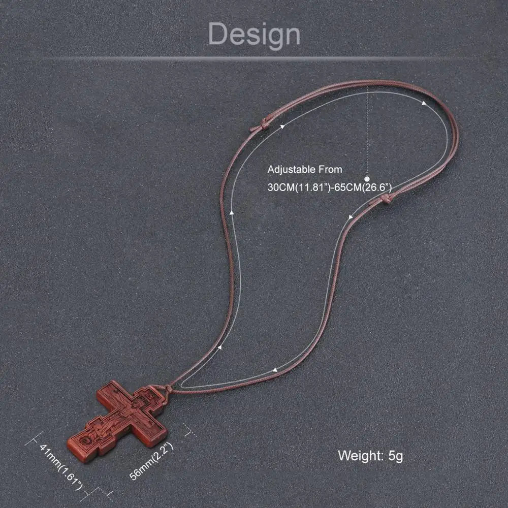 Red Black Wood Cross Necklaces for Men