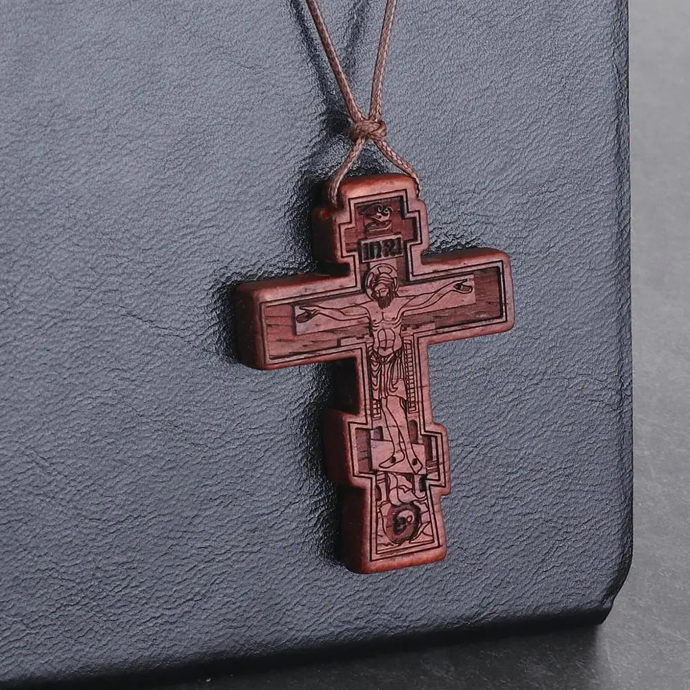 Red Black Wood Cross Necklaces for Men