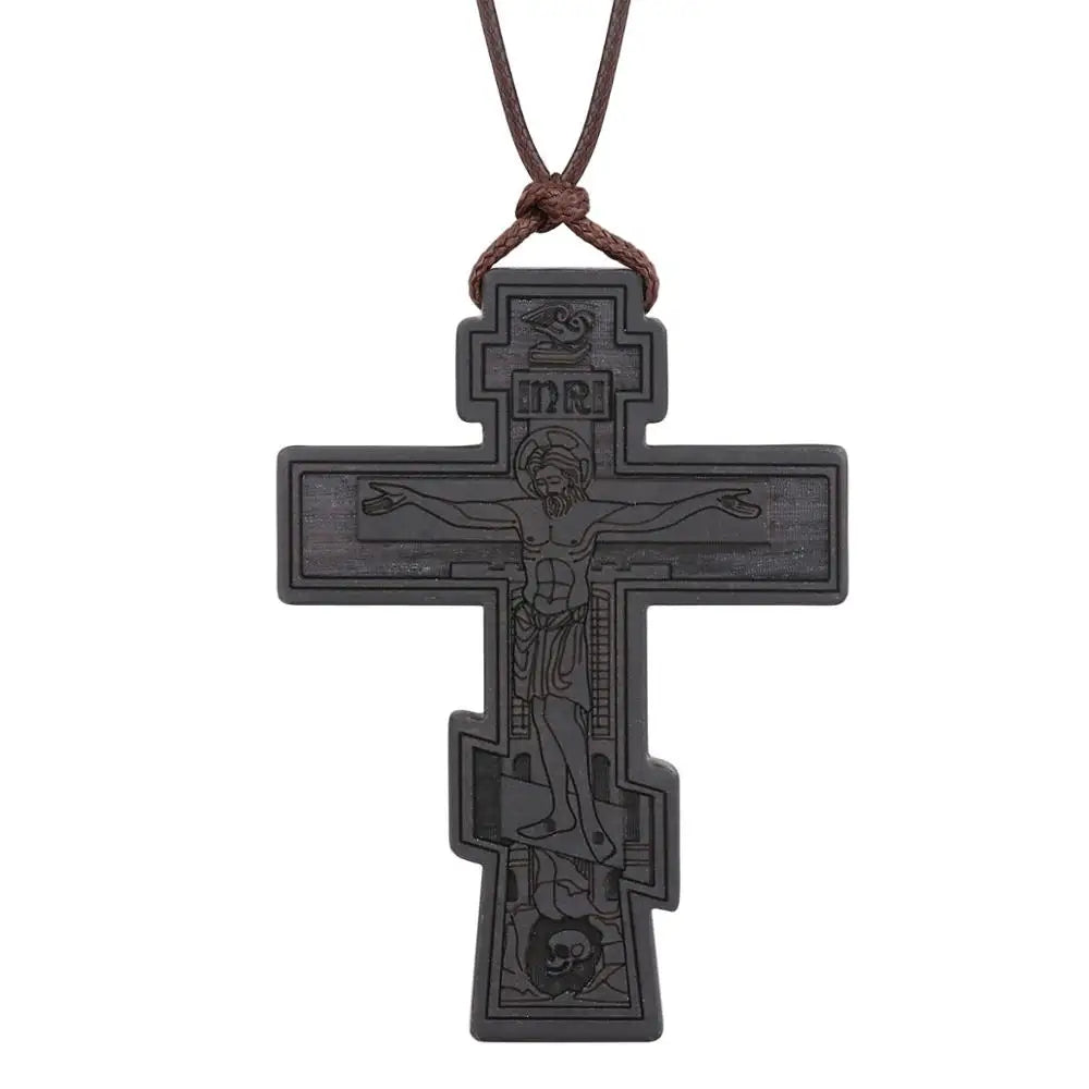 Red Black Wood Cross Necklaces for Men