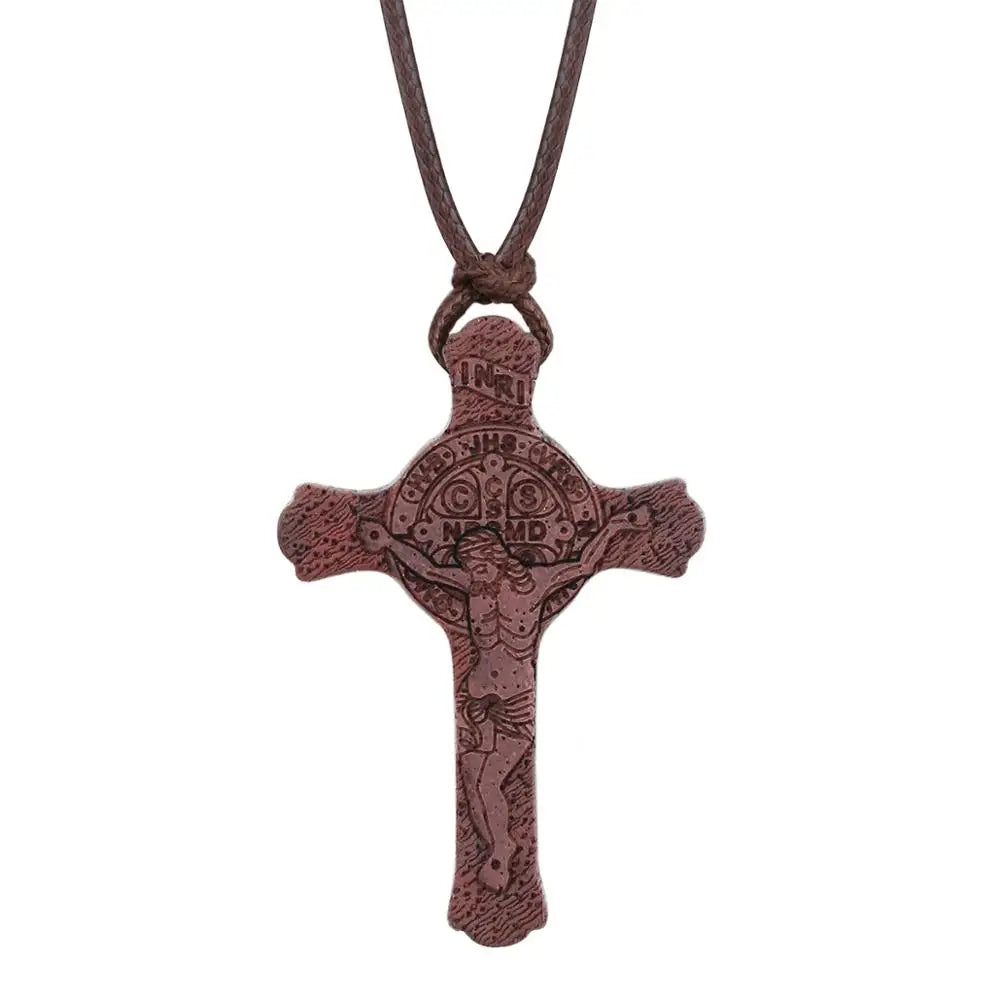Red Black Wood Cross Necklaces for Men