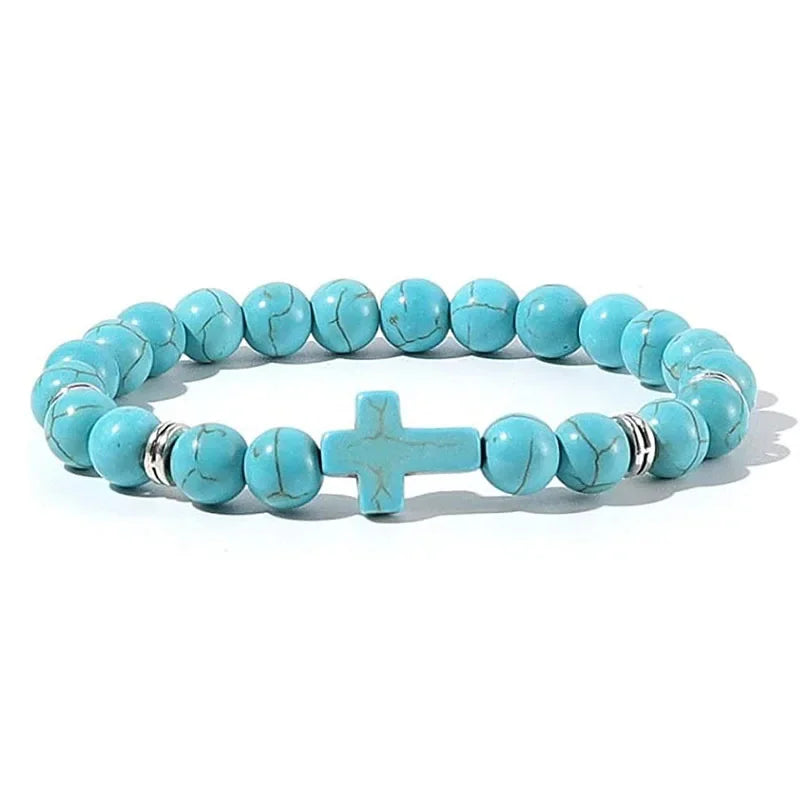 Natural Stone Wood Beads Christian Bracelet
