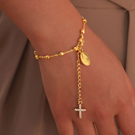 Charm Cubic Zirconia Cross Rosary Bracelet